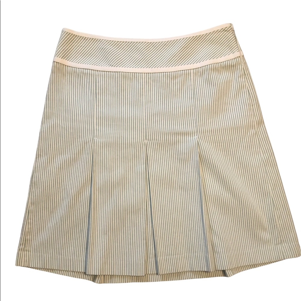 Green and White Ann Taylor LOFT Pinstripe Knee Length Pleated Skirt
